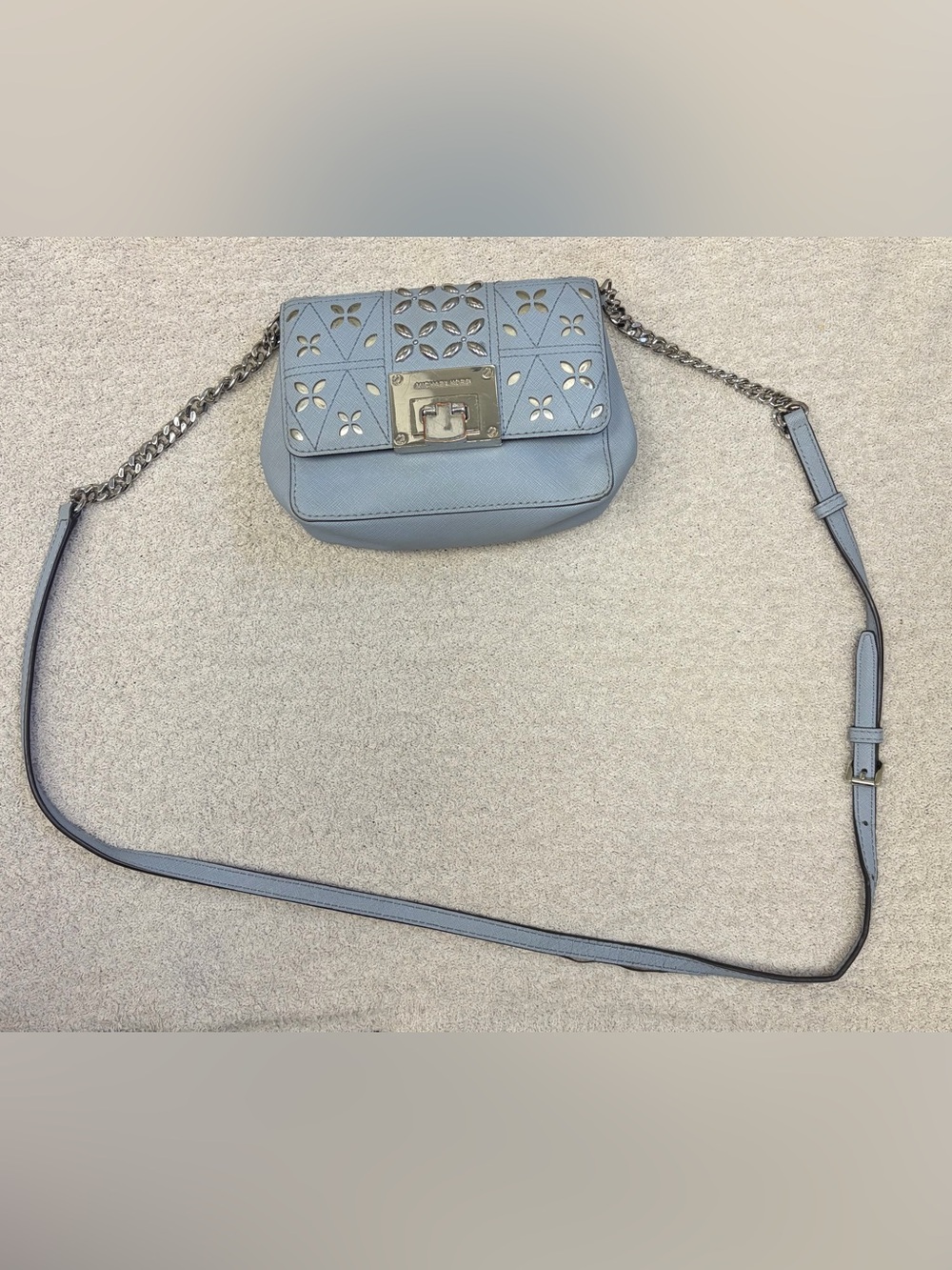 Michael Kors Light Blue Perforated Leather Chain Crossbody